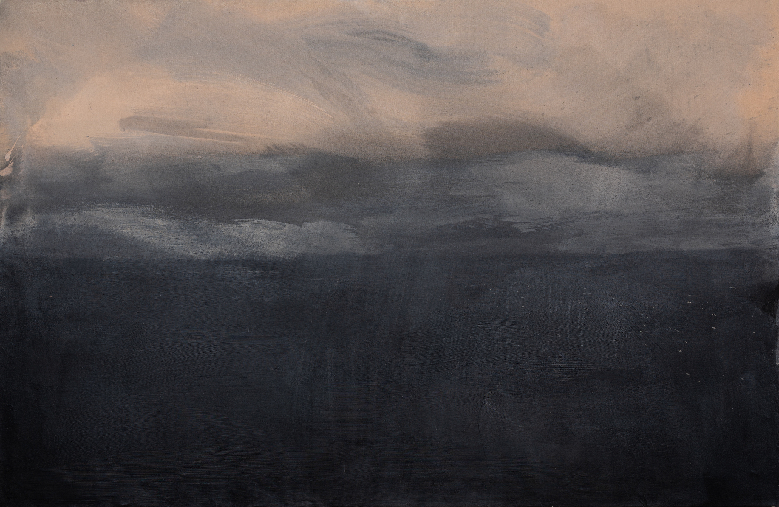 Loren Connors, A Coming to Shore No. 16, 2022, acrylic and tempera on canvas, 34 × 52 inches.