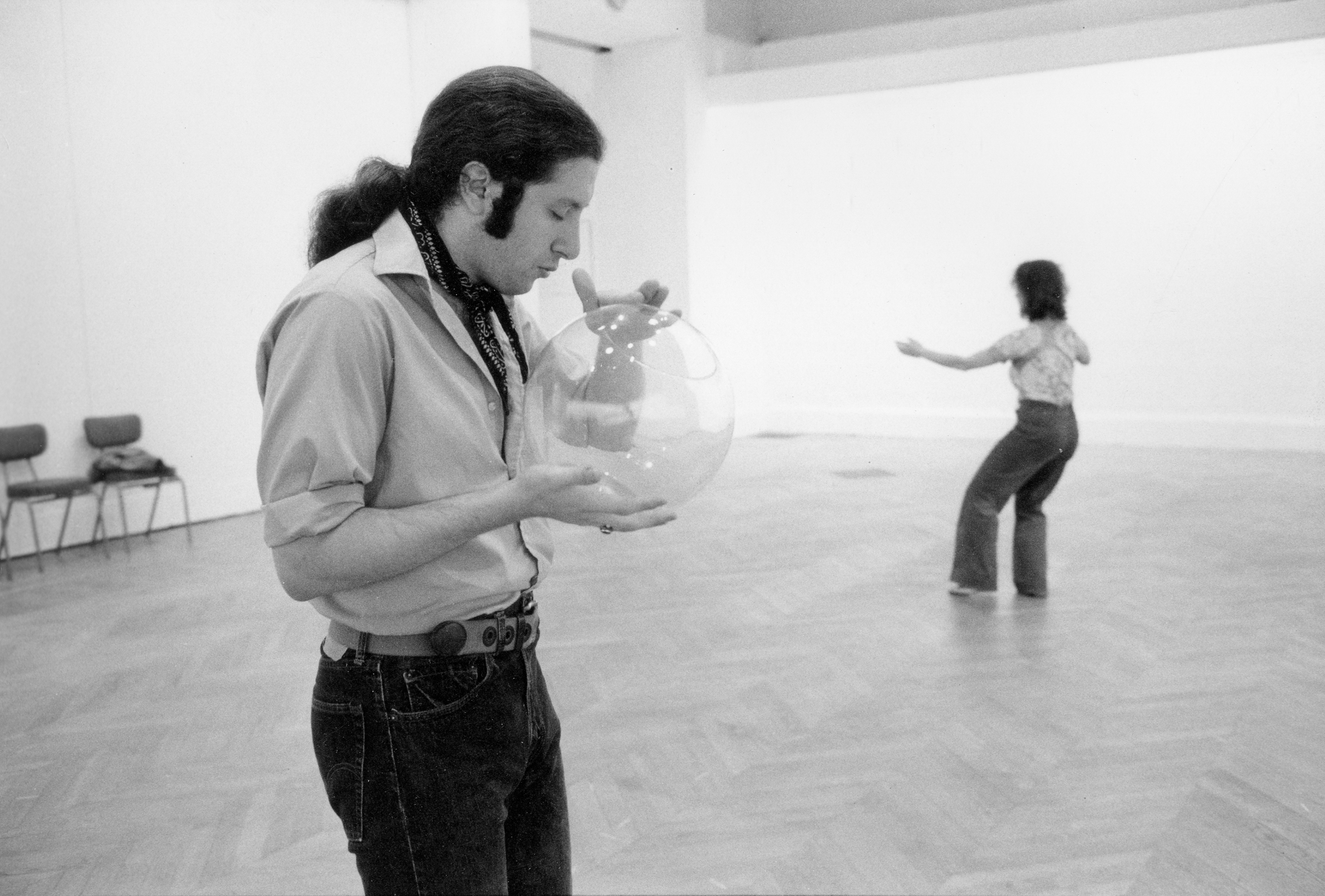 Charlemagne Palestine and Simone Forti performing Illuminations, ca. 1971.