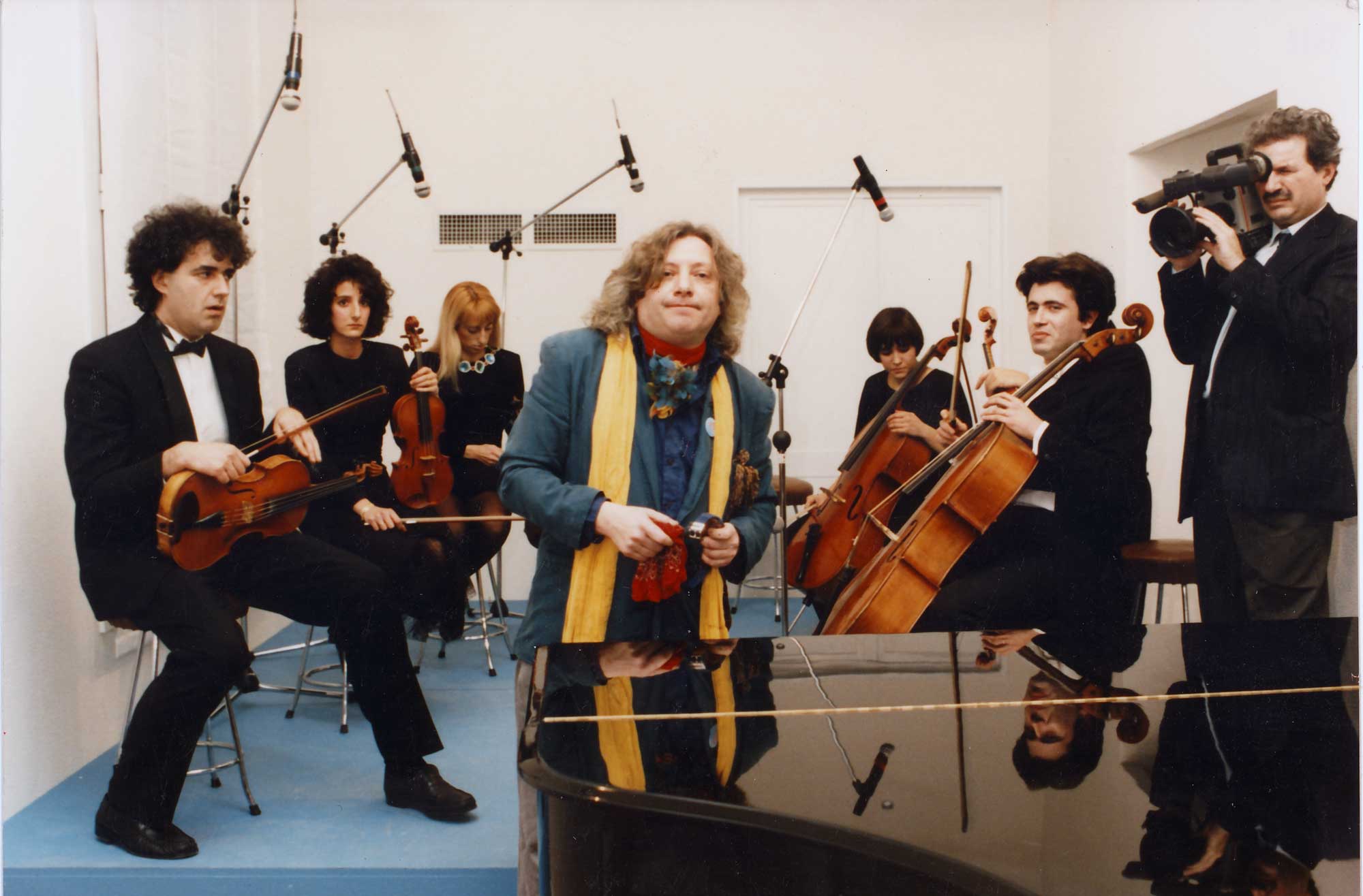 Charlemagne Palestine with a string ensemble, ca. 1980s. 