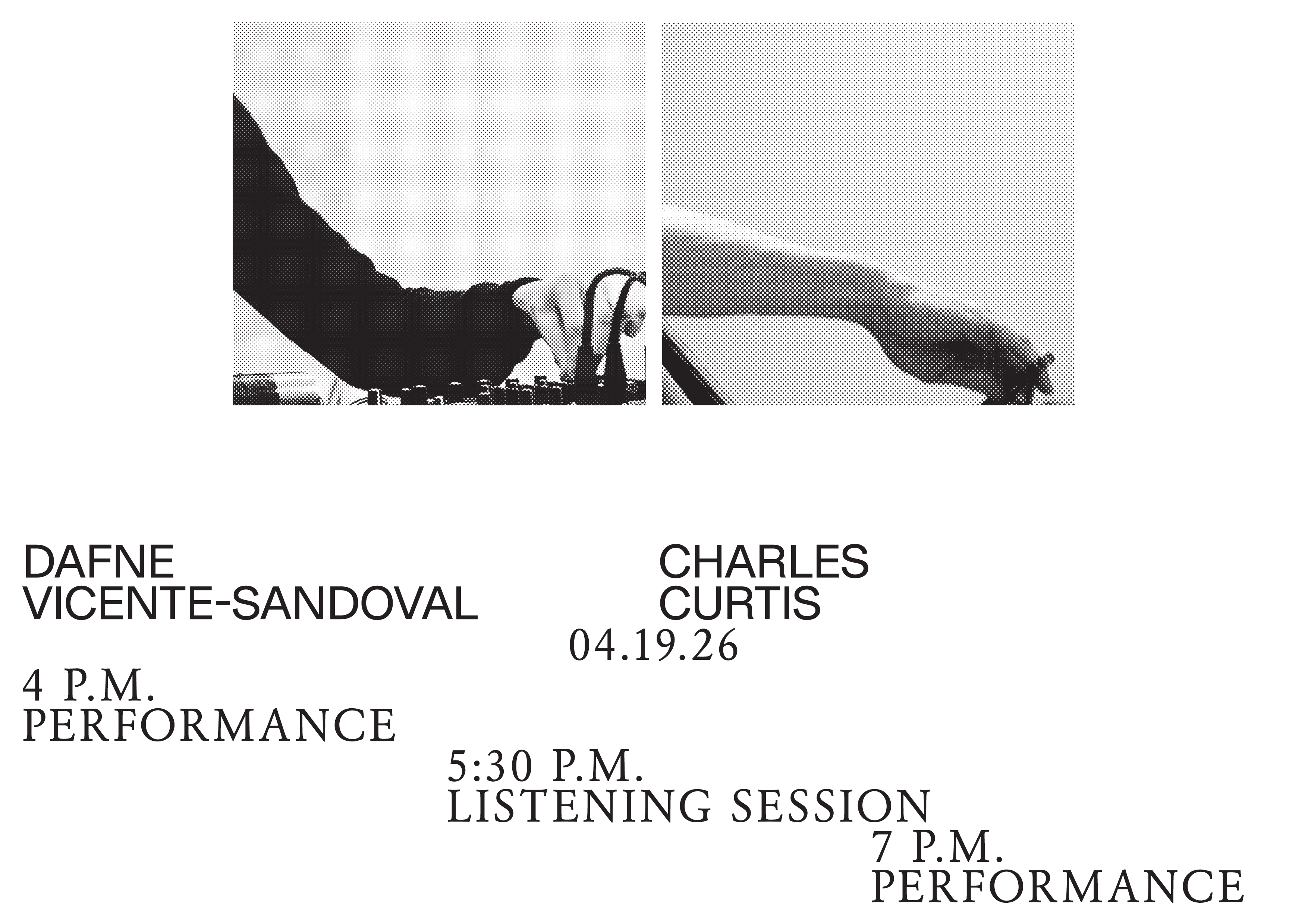 Images of hands playing unseen instruments.