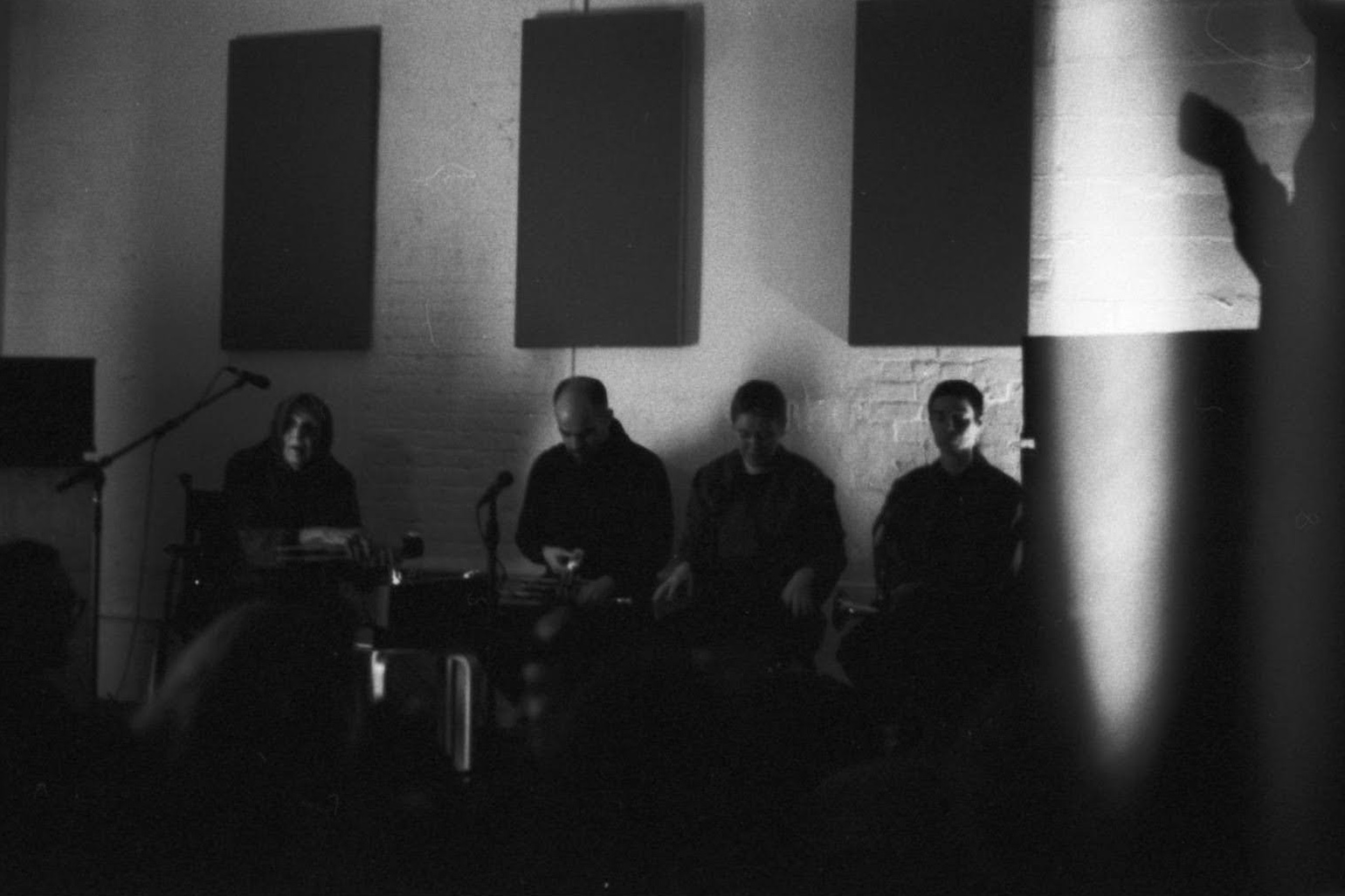 The Kamigaku Ensemble—Catherine Christer Hennix on shō; Amir ElSaffar, Ellen Arkbro, and Susana Santos Silva on trumpet; and Marcus Pal (not pictured) on electronics—perform at Blank Forms in November 2022. Photos: Austin Larkin.