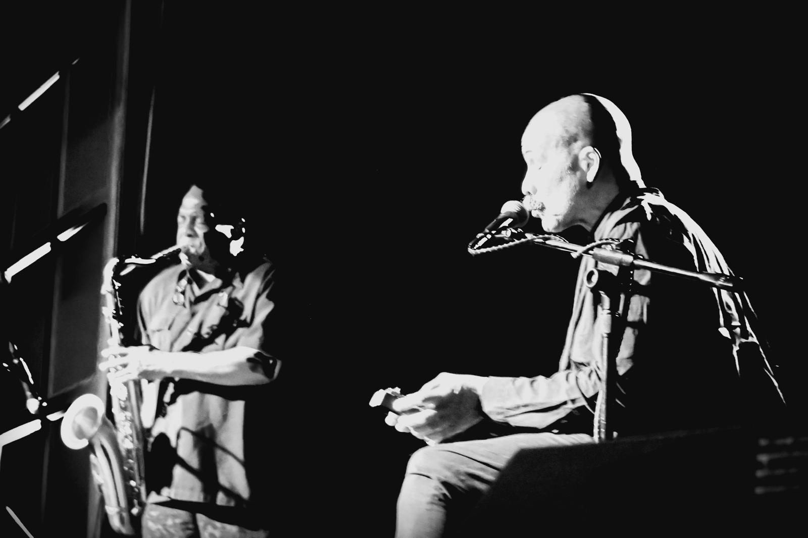 David Murray, left, on saxophone, and Kahil El’Zabar on voice and kalimba.