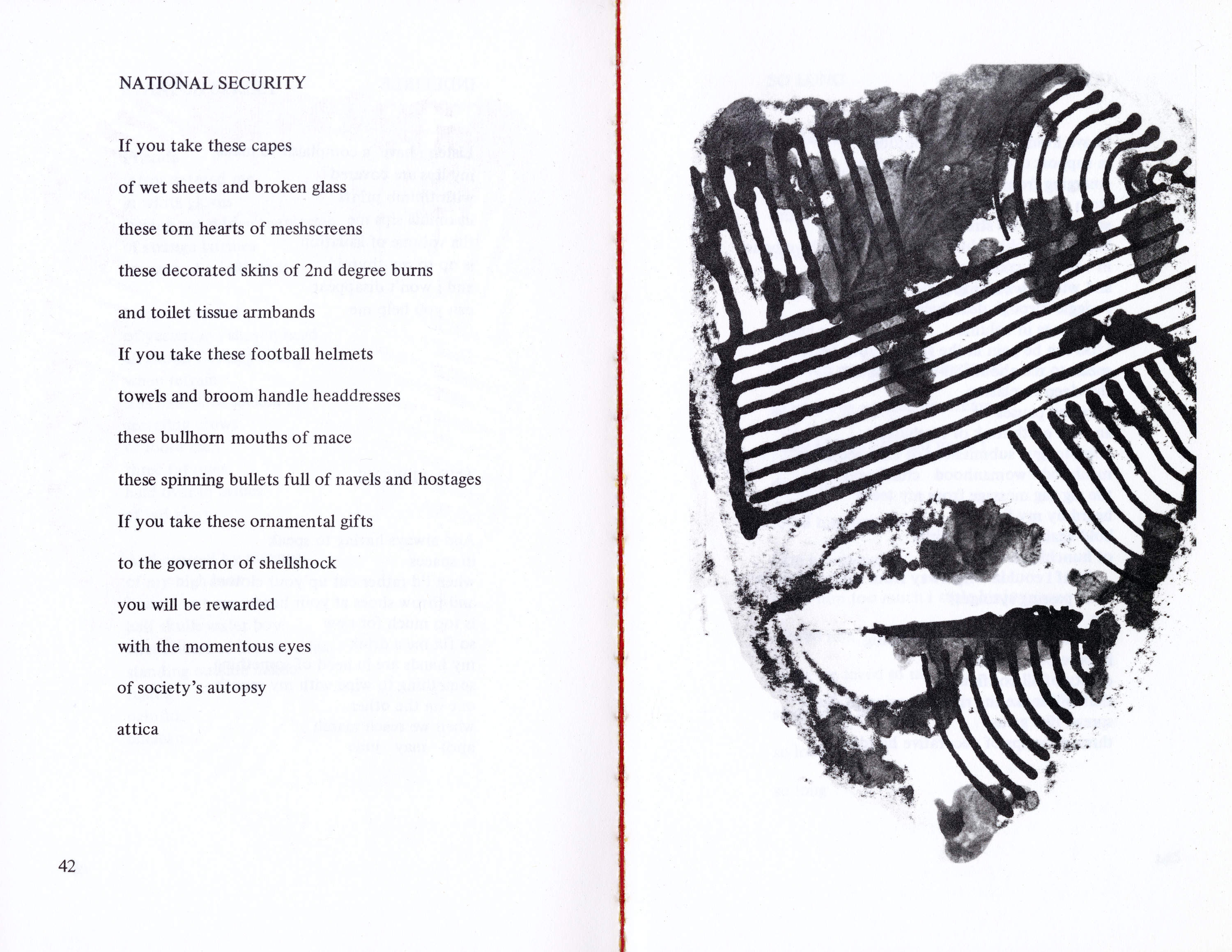 A poem about Attica with an illustration by Melvin Edwards, reproduced from Jayne Cortez's 1975 volume Scarification.