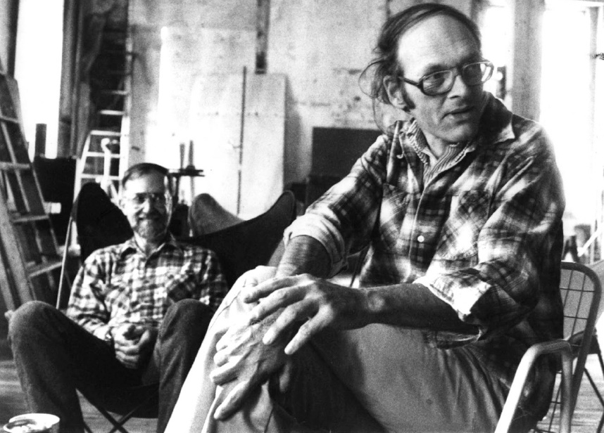 Jerry Hunt and Stephen Housewright in Phill Niblock’s loft, New York, 1985. Photo: Lona Foote