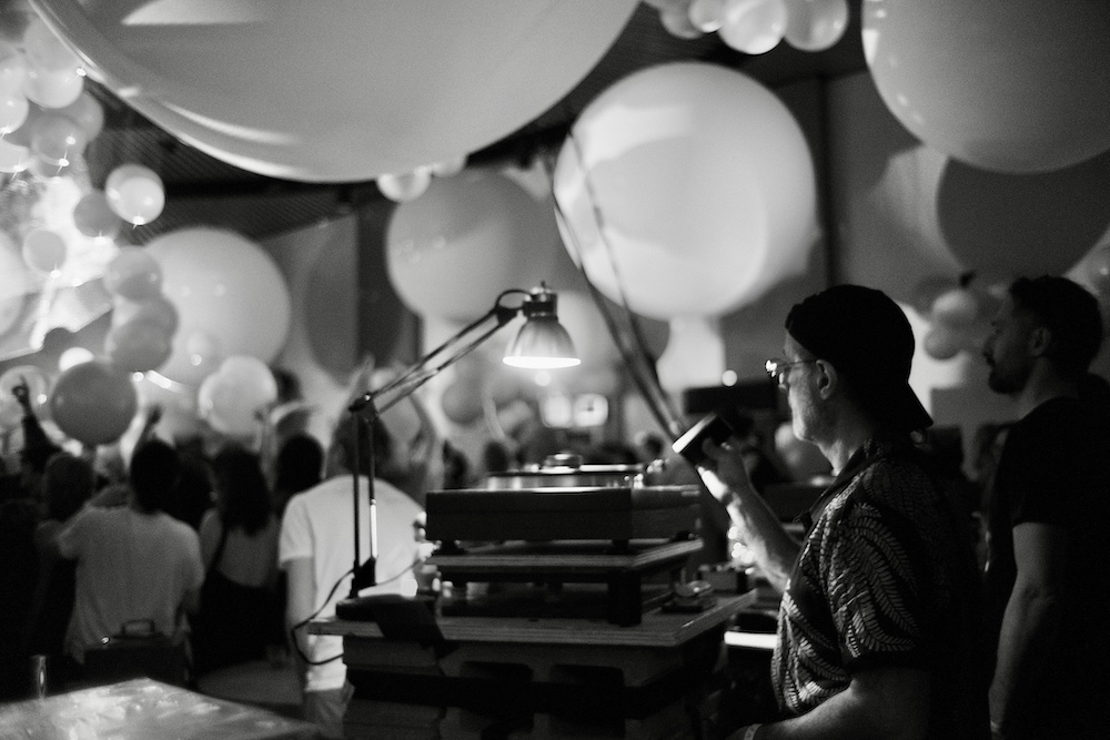 Douglas Sherman at The Loft with balloons.