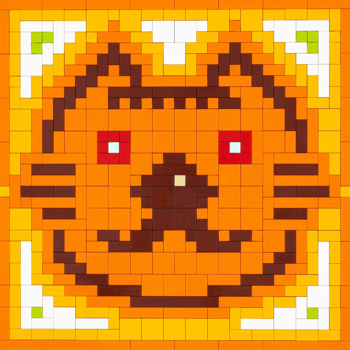 orange cat on yellow and white background